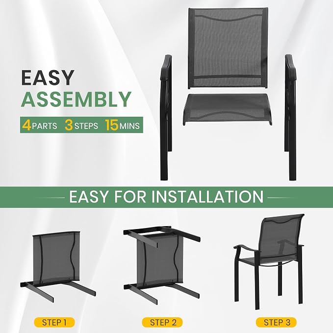 LVUYOYO 7-Piece Outdoor Patio Dining Set, Textilene Dining Chairs & Rectangular Table Set, All-Weather Table and Chairs Set with Umbrella Hole for Backyard, Garden,Balcony,Porch (Gray)
