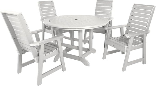 Highwood AD-DNW48-WHE Weatherly 5-Piece Round Dining Set, Dining Height, White