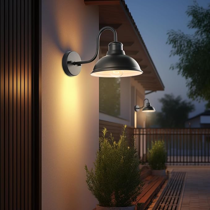 12" Barn Light Outdoor Wall Lights 2 Pack Large Exterior Lighting Fixtures | Anti-Rust Waterproof Black Classic Farmhouse Industrial Wall-Mounted Barn Light Fixture for Garage/Porch/Patio ETL Listed