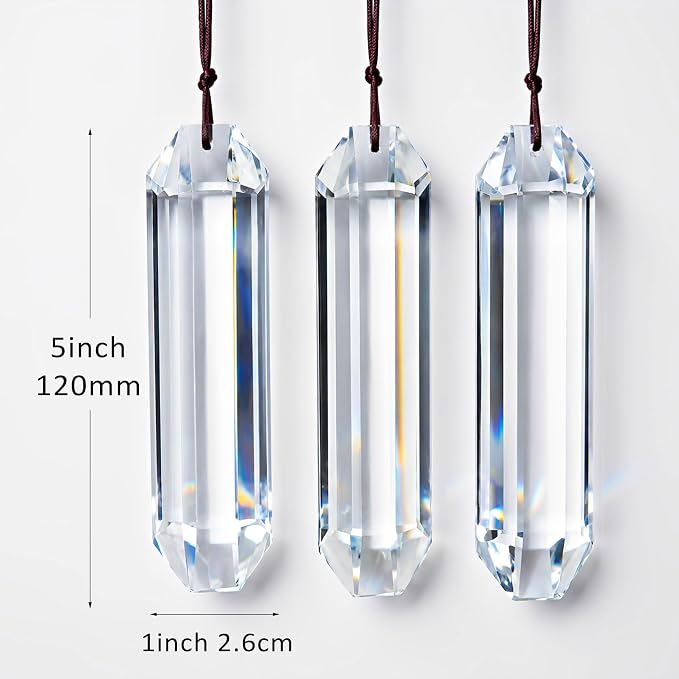 3pcs Crystal Sun Catcher Prisms 4.5'' Large Suncatchers for Window Hanging | Clear Chandelier Crystals Prisms for Room Garden Rainbow Maker Pendants Home Decor