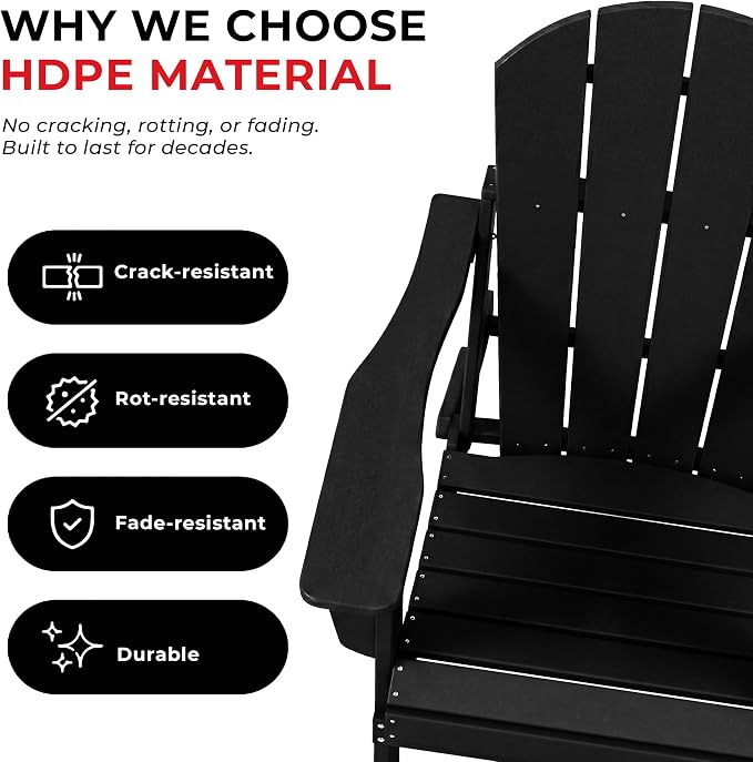 Costaelm Patio Conversation Set, 5 piece Balcony Furniture, Small Patio Firepit Furniture Outdoor Adirondack Square Coffee Table and Chair for Backyard Lawn Porch Pool Garden, Black