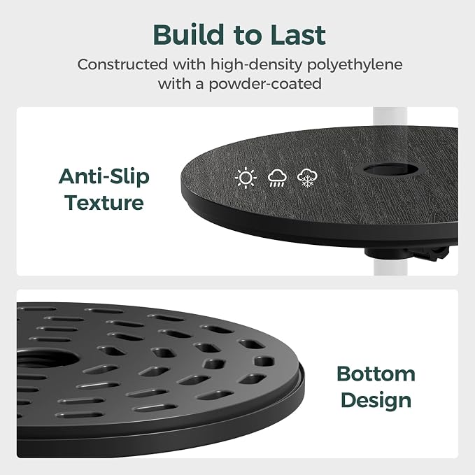 Umbrella Table, Umbrella Side Table, Patio Umbrella Table Tray with Hole, Beach Umbrella Base Table, Outdoor Table with Umbrella Hole for Garden, Balcony, Deck, Poolside, Black