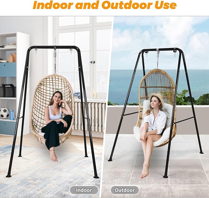 Swing Stand Only, Hammock Chair Stand, Heavy-Duty Metal Stand, Multi-Use Swing Frame for Indoor and Outdoor, Backyard, Max Load 300lbs, Hammock Chair not Included (Black)