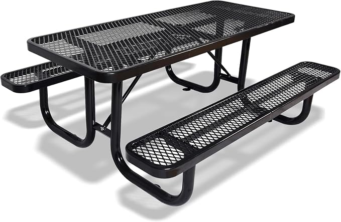 72" Rectangular Metal Picnic Table for 4-8 Person, Durable Heavy Duty Commercial Picnic Table up to 2800 lbs for Outdoor Coffee Shop, School, Hospital, Easy to Install, Black