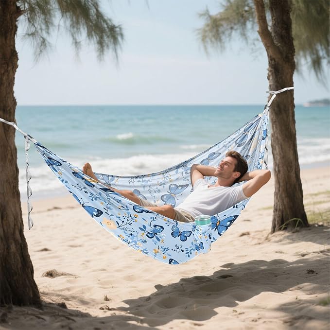 Camping Hammock Outdoor Hammocks for Outside Butterflys Flowers Beach Trees Portable Lightweight with Pockets Tree Straps Indoor