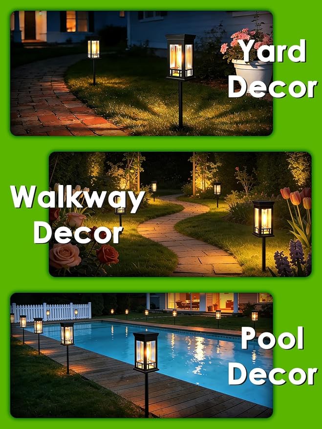 LORRYTE Solar Pathway Lights Outdoor Waterproof, 8 Pack Path Lights | High-performance Solar Panel, Lasts 15hrs, Auto On/Off, Warm White, Solar Powered Garden Light for Walkway Landscape Decor