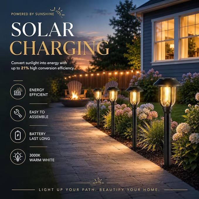 Solar Lights Outdoor 12 Pack, Solar Pathway Lights Warm White, Waterproof Auto On/Off Solar Powered Garden Lights for Yard Landscape, Walkway, Path, Driveway Decor
