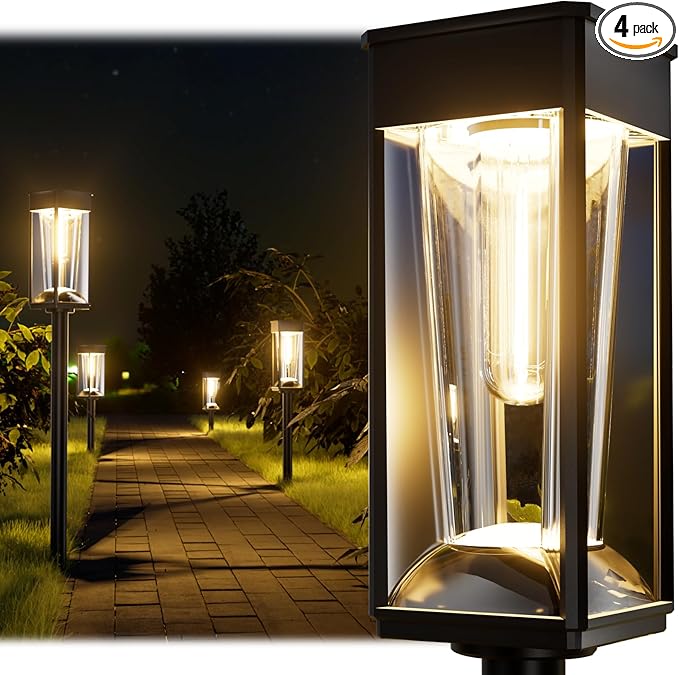 BITPOTT Solar Lights Outdoor Pathway, 4 Pack 2-in-1 Warm&Cool, Bright Solar Path Lights Waterproof IP65, Solar Outside Light Auto On/Off, Long Lasting Light for Yard, Patio, Garden, Landscape Decor
