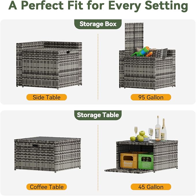 Aoxun 8 Piece Patio Furniture Set, Wicker Outdoor Furniture with Large Storage Table, Patio Conversation Sets with Waterproof Cover, Outdoor Sectional Sofas for Backyard Garden(Grey/Black)