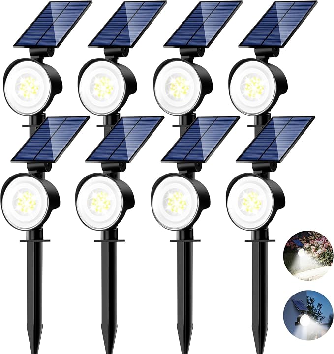 nipify Solar Spot Lights Outdoor Waterproof, Landscape Spotlights | Cool White, 8 Pack/53 LED/3 Modes, Adjustable Solar Panels, Auto On/Off, Uplights Lighting for Outside Tree Yard Flag Garden
