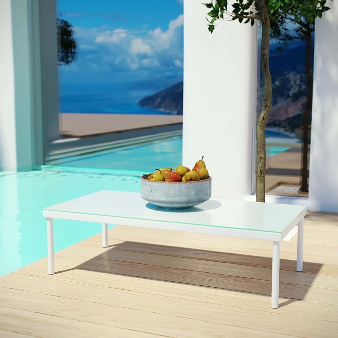 Modway EEI-2605-WHI Harmony Patio Aluminum Coffee Table Outdoor Furniture, White