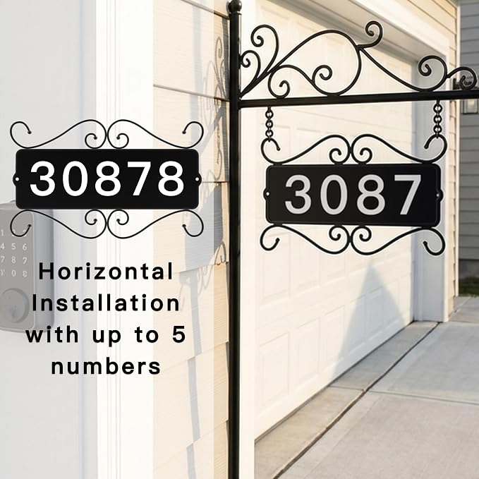 Metal Address Sign, Home Numbers Plaque, Address Post Sign Double-Sided | Suitable as a housewarming gift or decorative item, Street House Numbers for Home Street Mailbox Garden Yard (44" Pole)
