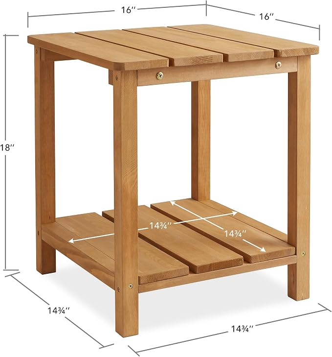 Casafield Adirondack Side Table, Set of 2 Cedar Wood Outdoor End Table with Shelf for Patio, Deck, Lawn and Garden - Natural