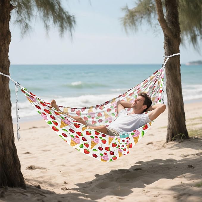 Camping Hammock Outdoor Hammocks for Outside Strawberry Cone Cherry Beach Trees Portable Lightweight with Pockets Tree Straps Indoor