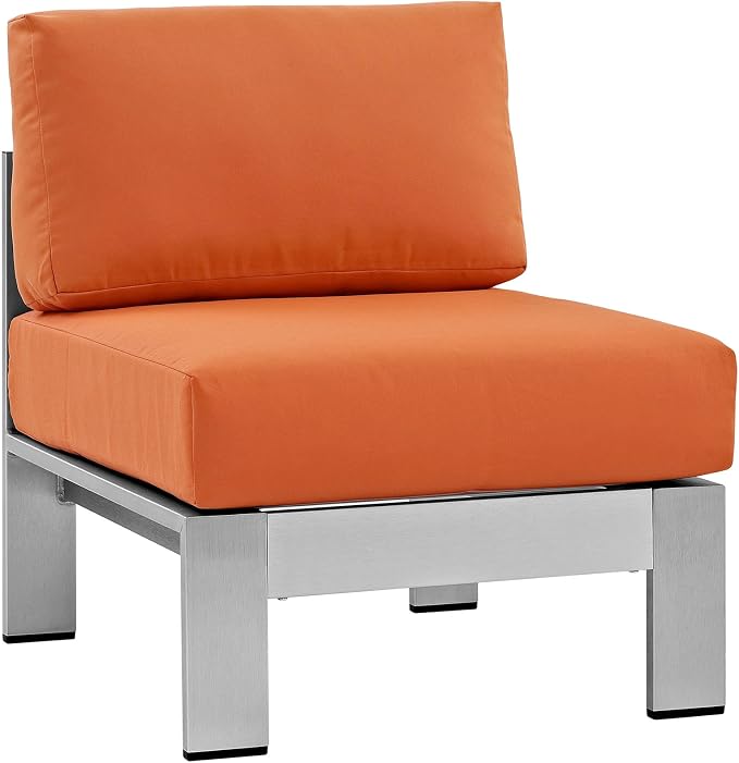 Modway Shore 6-Piece Aluminum Outdoor Patio Sectional Sofa Set in Silver Orange