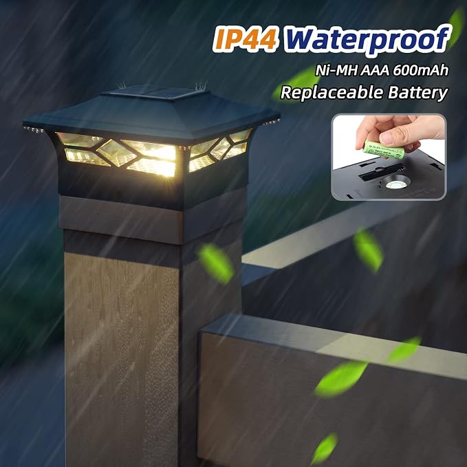 APONUO Solar Post Cap Lights,8 Pack 2-Modes Bright 4x4 Post Solar Lights Auto On Off,Outdoor Waterproof Garden Patio Fence Deck Patio Decor for Fence Deck Post Caps 4x4 6x6 Wood,4x4 Vinyl