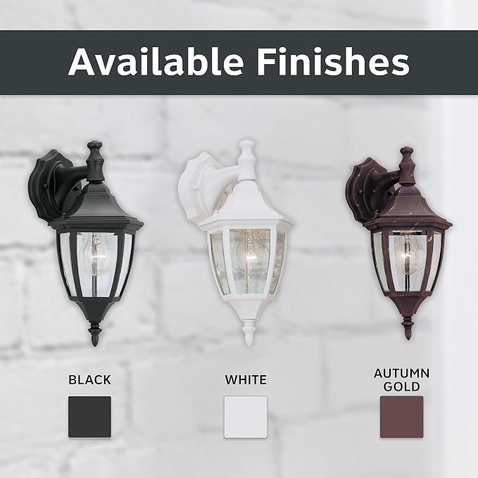 Designers Fountain Waterbury Outdoor Light Fixture, 14.25 Inch Exterior Wall Lantern Sconce for Front Door, Patio and Porch, Black, 2461-BK