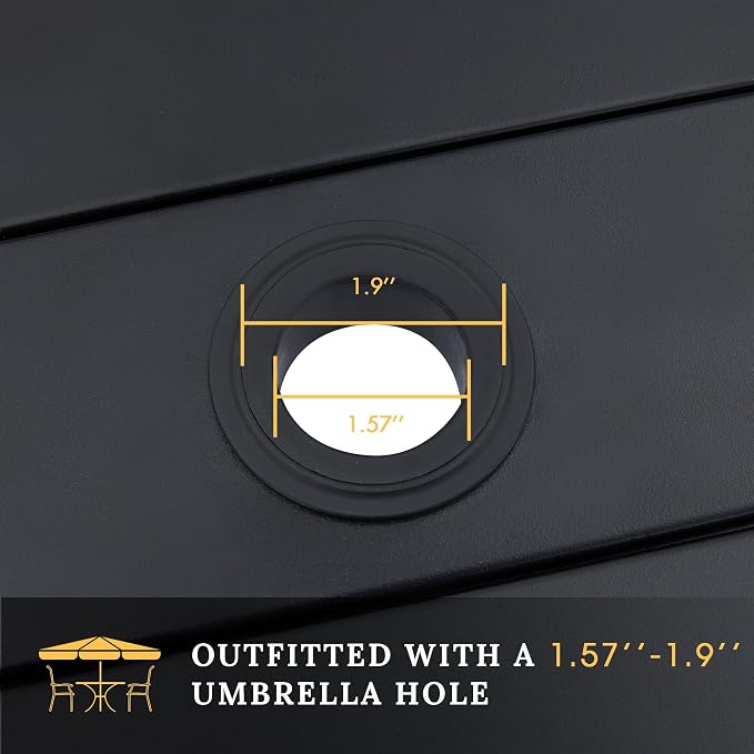 VICLLAX 47.2" Outdoor Round Patio Table for Lawn Garden, All Weather Metal Round Patio Dining Table with Adjustable Umbrella Hole, 6 Person Patio Table, Black Tabletop