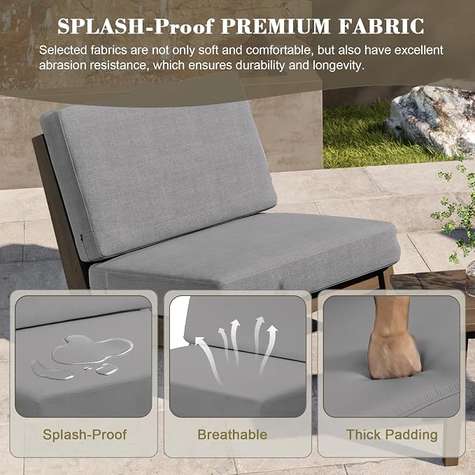 3 Piece Wood Patio Chair Outdoor Bistro Set, All Weather Outdoor Furniture Patio Sofa Chair Backyard Seating Group Conversation Sets with Wooden Side Table - Gray