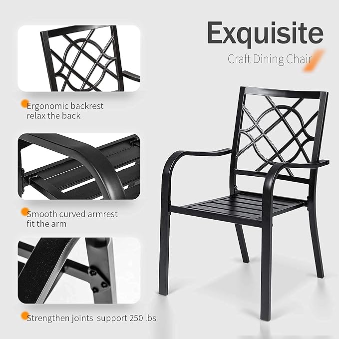 4 Pieces Outdoor Dining Chairs, Patio Bistro Wrought Iron Stackable Chairs with Armrest for Garden, Porch, Backyard, Black - Supports 250 lbs