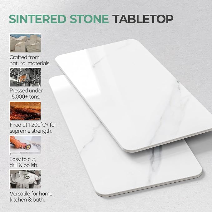 Rectangle Table Top,23.6 ” x 11.8 ” White Sintered Stone Tabletop, DIY Replacement & Cover Marble Desktop, Scratch & Wear Resistant, Easy to Clean, Suitable for Indoor & Outdoor