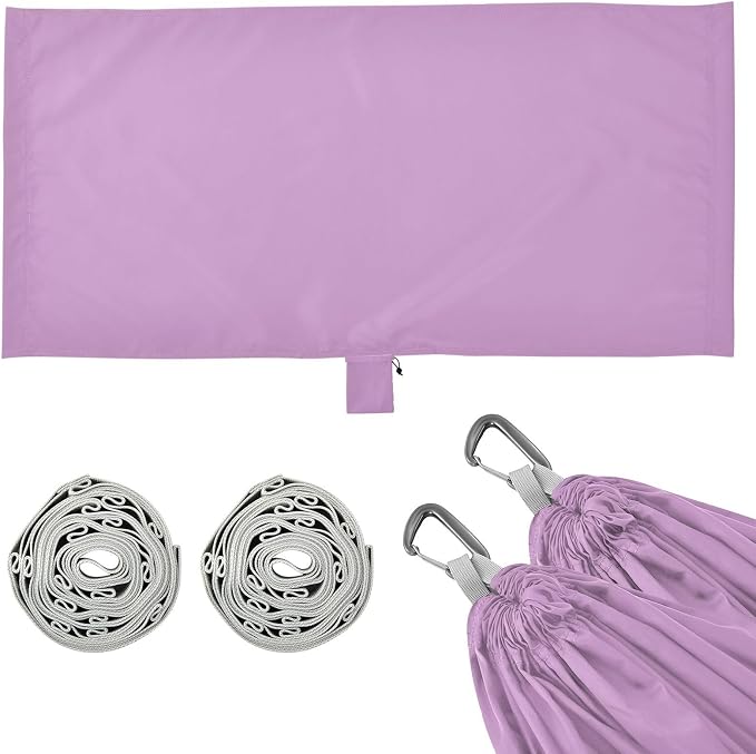 Lilac Solid Color Camping Hammock, Portable Lightweight Single Hammock with Tree Straps and Aluminum Carabiners, 114" x 54" Travel Hammock for Hiking Backpacking Beach