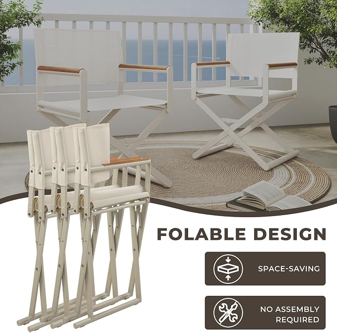 Grand patio 7-Piece Outdoor Dining Set, 6 Extra-Wide Folding Chairs & 1 Rectangle Expandable Table for 6-8 Person, Sling Mesh Patio Chairs with Wood Grain Table for Yard, Poolside, Deck, Apricot