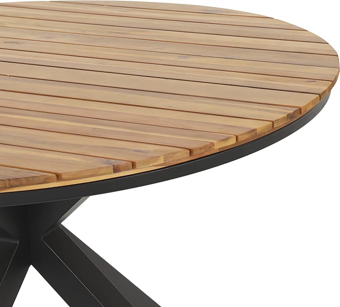 Soto Outdoor Circular Dining Table - Acacia Wood - Teak/Black