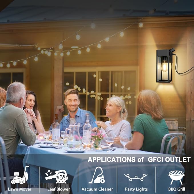 Porch Lights Outdoor Wall Sconce, Outdoor Light with GFCI Outlet, Waterproof Exterior Wall Lantern Light Fixtures, Anti-Rust Wall Lamp with Clear Glass for Patio Doorway Garage- Black, 1 Pack