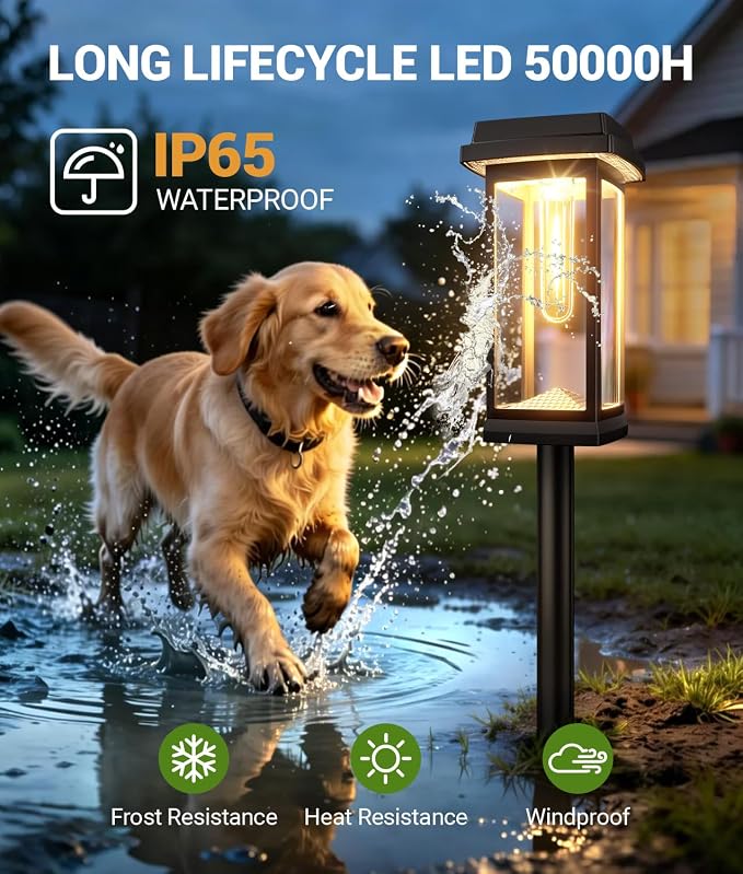 Solar Pathway Lights Outdoor, 4 Pack Upgraded Solar Garden Lights Solar Powered, Solar Lights Outdoor Waterproof IP65, 15 Hours Outdoor Solar Lights for Yard Patio Landscape Walkway Driveway Decor