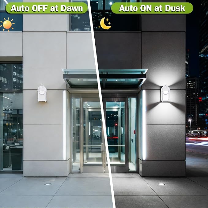 Outdoor Wall Light Fixture Dusk to Dawn, Rustproof Aluminum, LED | Exterior Porch Light Wall Sconce Lantern for House, Patio, Garage, Waterproof, Glass, 9.5W 800 Lumen, 5000K, White, 1 Pack