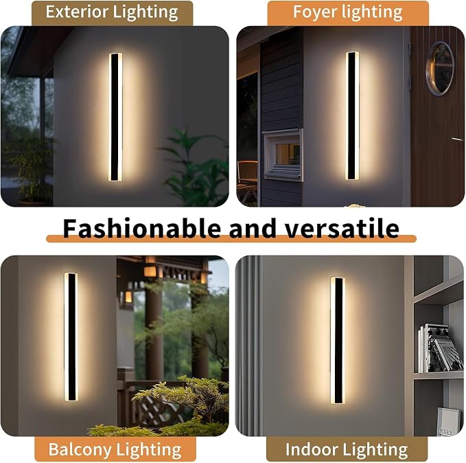 39inch Outdoor Wall Lights, Modern Outdoor Lights for House, 3000K Warm White, IP65 Waterproof, Black Linear Wall Lights Fixture, Porch Light Wall Mounted Led Lighting for Patio, Shop, Garage