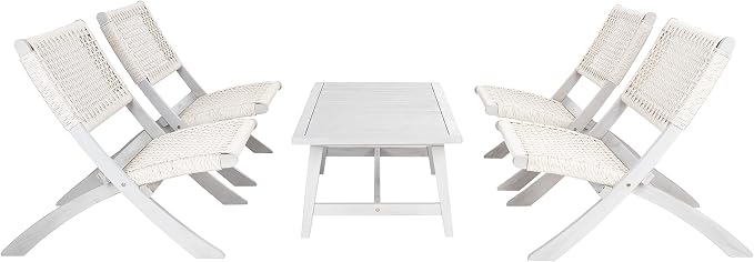 SAFAVIEH Outdoor Collection Blaze Coastal Grey Acacia Wood/Grey 5-Piece Coffee Set