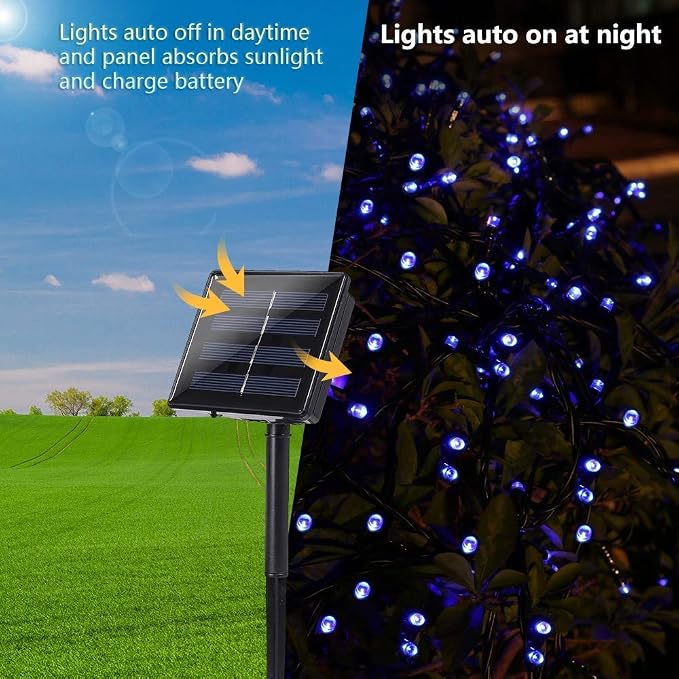 Toodour Solar Christmas Lights Outdoor, 2 Packs Total 144ft 400 LED Solar String Lights with 8 Mode, Outdoor Christmas String Light for Garden, Patio, Fence, Balcony, Xmas Tree Decor - Blue