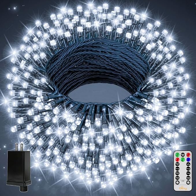 Ollny Christmas Lights 262FT 800LED, Plug-in Outside Tree Lights with Timer and 8 Modes, Remote Control Waterproof Dimmable Outdoor String Light for House Yard Patio Xmas Decorations(Cool White)