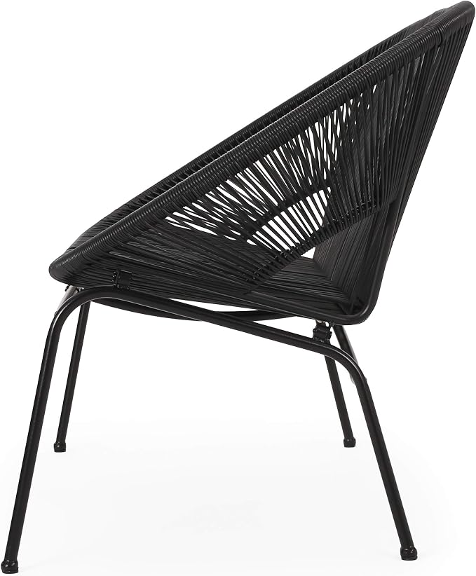 Christopher Knight Home Dessa 3 Piece Patio Furniture Set, Patio Wicker Accent Chair Set of 2 and Loveseat, Metal Frame 4 Seater Outdoor Papasan Lounge Chair Set, PE Rattan Outdoor Bistro Set, Black