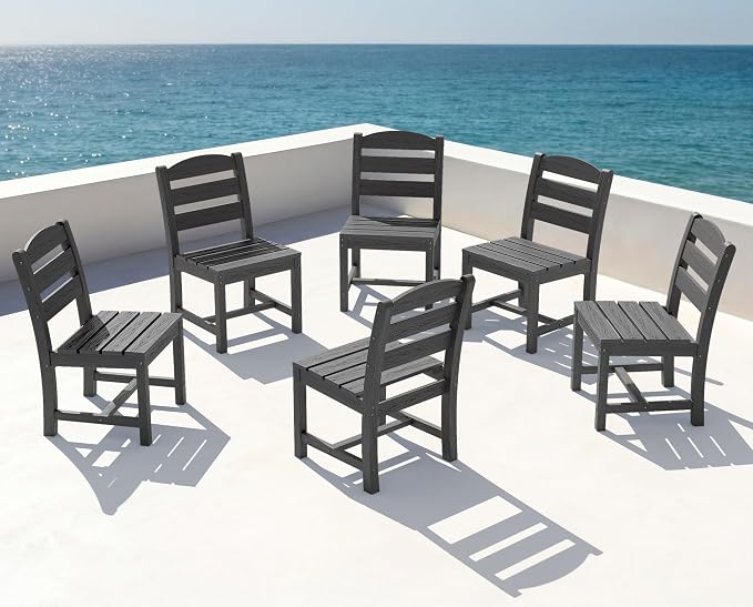 KINGYES Outdoor Armless Dining Chairs Set of 6,All-Weather HDPE Patio Chairs for Backyard,Pooside,Grey