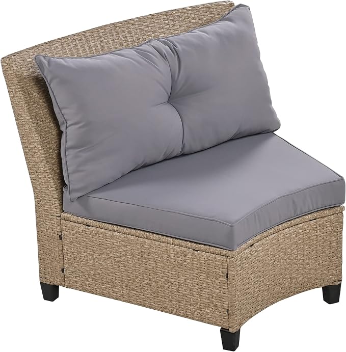 9-Piece Wicker Half Moon Sectional Sofa Set, Patio Conversation Seat Group with Cushions and Coffee Table, Semi-Circle Six-Seater Sofa Constructed, Beige-brown