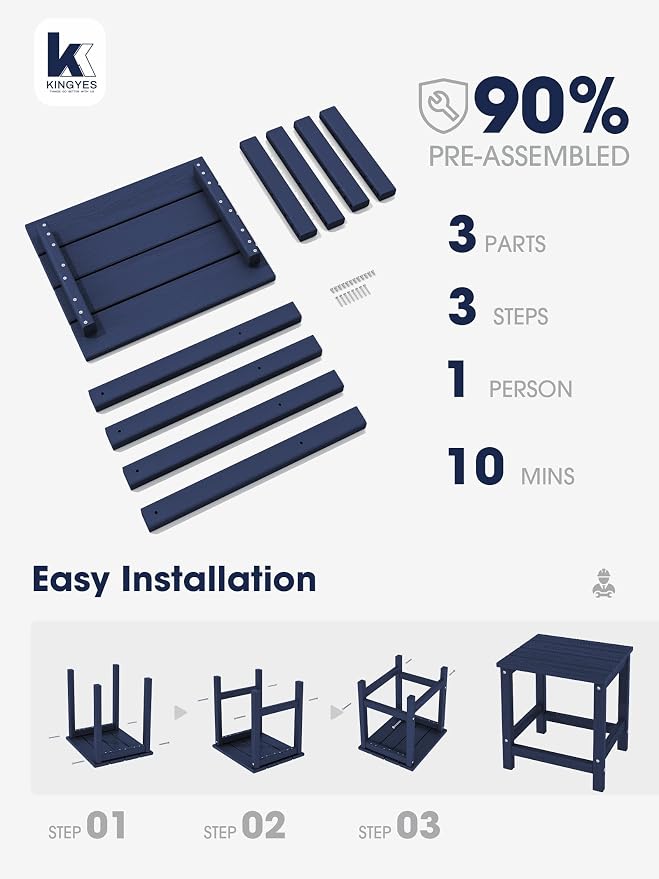 KINGYES Adirondack Outdoor Side Tables Set of 2, Navy