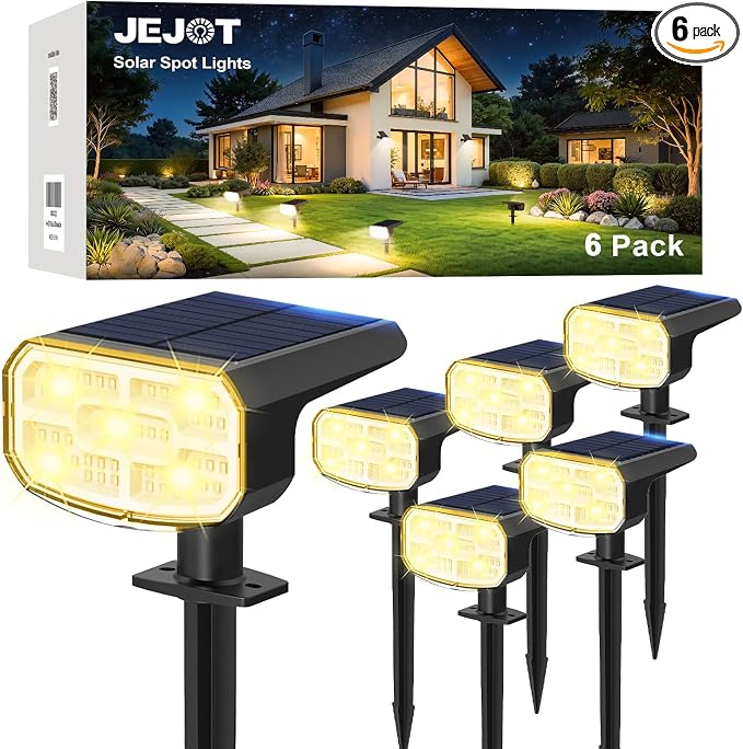 JEJOT Solar Spot Lights Outdoor Waterproof,6 Pack,2 Lighting Modes Solar Spotlights, Solar Lights for Yard Garden Lawn Landscape,Warm White