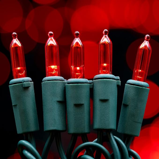YULETIME 200 Red LED Christmas Lights, 66 ft Green Wire UL String Light | Stay Lit, End-to-End Connectable, UL Certified, Commercial Grade, 1-Strand 200 Lights, 4" Spacing