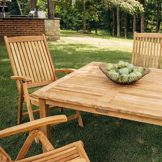 TITAN GREAT OUTDOORS Ash & Ember Sandhill Square 47" Outdoor Table, All-Weather Solid Wood Patio Furniture Made with Premium Grade A Teak Wood, Umbrella Hole Included