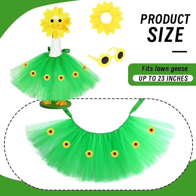 JcHrmers Sunflower Porch Goose Outfits Spring Summer Goose Outfit Headpiece Glasses Tutu Skirt Fits 23" Cement Plastic Goose Statue for Outdoor Lawn Garden Yard Patio Decor