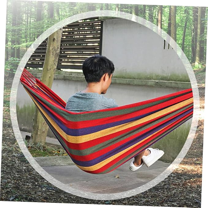 Outdoor Camping Hammock Canvas Swing Hanging Chair 190x85cm Portable Striped Hammock for Patio Garden Backyard Use