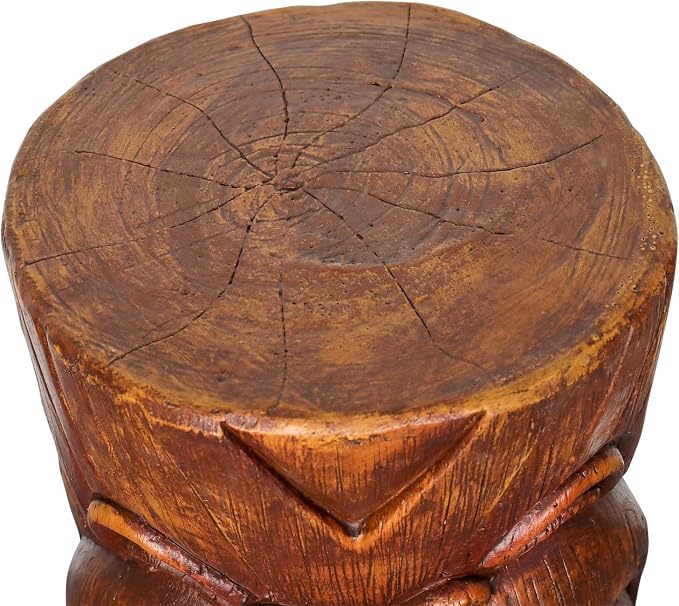 SKYFIRE Tiki Face Faux Wood Stump - The Grand Tiki Face Kanaloa Teeth Indoor Outdoor Side Table Statue for Garden, Patio, Backyard, Lawn, House, Office Decor -19.6" H Concrete Tiki Statue