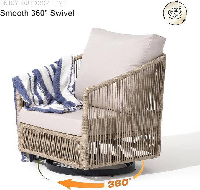 SUNSITT 4-Piece Wicker Patio Furniture Set, Outdoor Patio Conversation Set w/Swivel Chairs, Open Weave Wicker 3-Seater Couch Set w/Wood Top Side Coffee Table, Natural Color