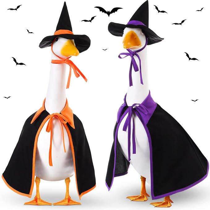 2 Set Halloween Goose Outfit Lawn Porch Goose Cloths Plastic Clothing Fall Halloween Outfit for 23 Inches Outdoor Patio Yard Lawn Art Decoration