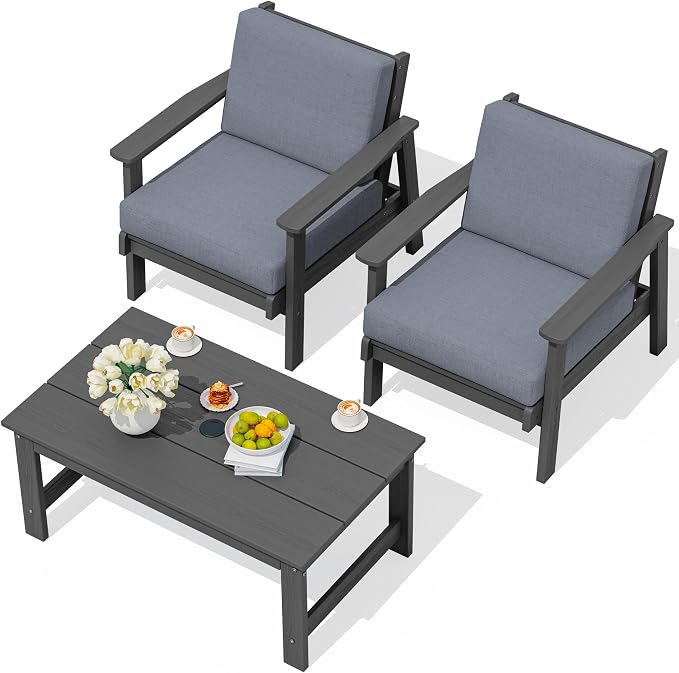 SERWALL HDPE Outdoor Couch, Grey Frame and Grey Cushion