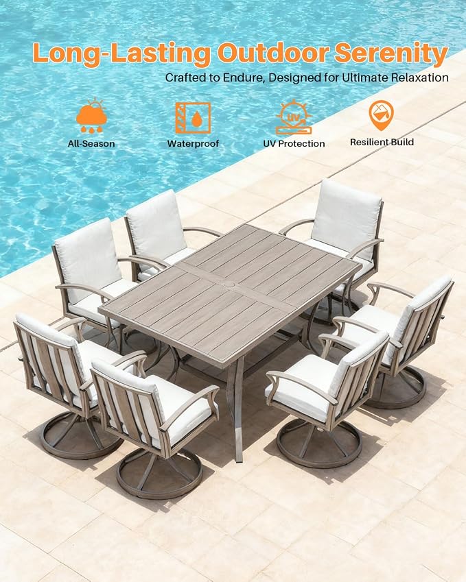 Swivel Patio Dining Chairs Set of 2, Never-Rust Aluminum Outdoor Swivel Rocking Dining Chairs with Cushions, Outdoor Dining Set Patio Furniture Set for Backyard, Deck, Garden, Pool, Limed Oak