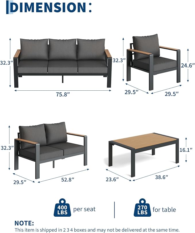 Garvee Outdoor Aluminum Loveseat Patio Sofa, All-Weather Outdoor Couch with Cushions Modern Outdoor 2 Seats Sofa for Porch, Garden, Balcony, Deck, Backyard, Dark Grey